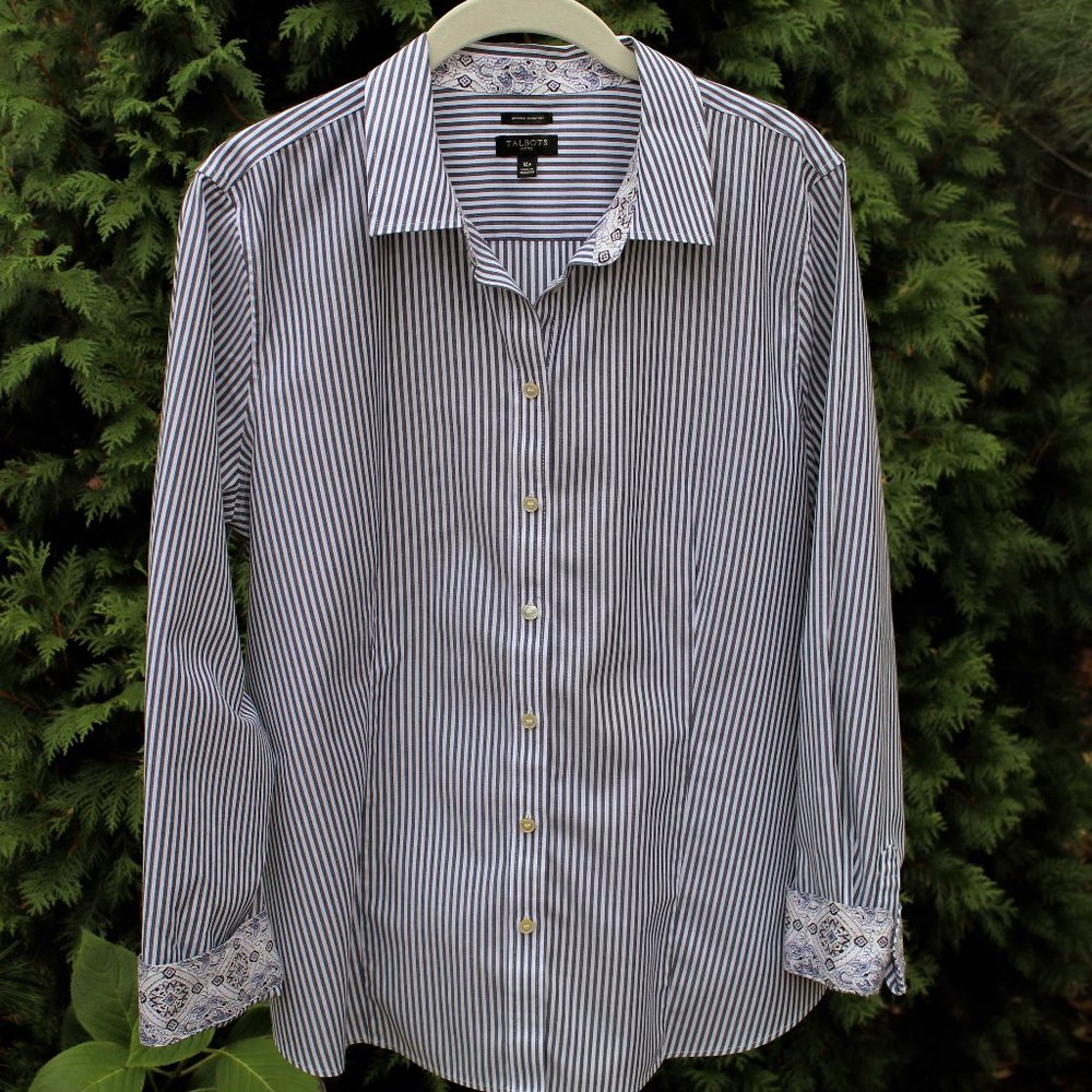 Talbots Petites Pinstripe Buttondown with Contrast Trim